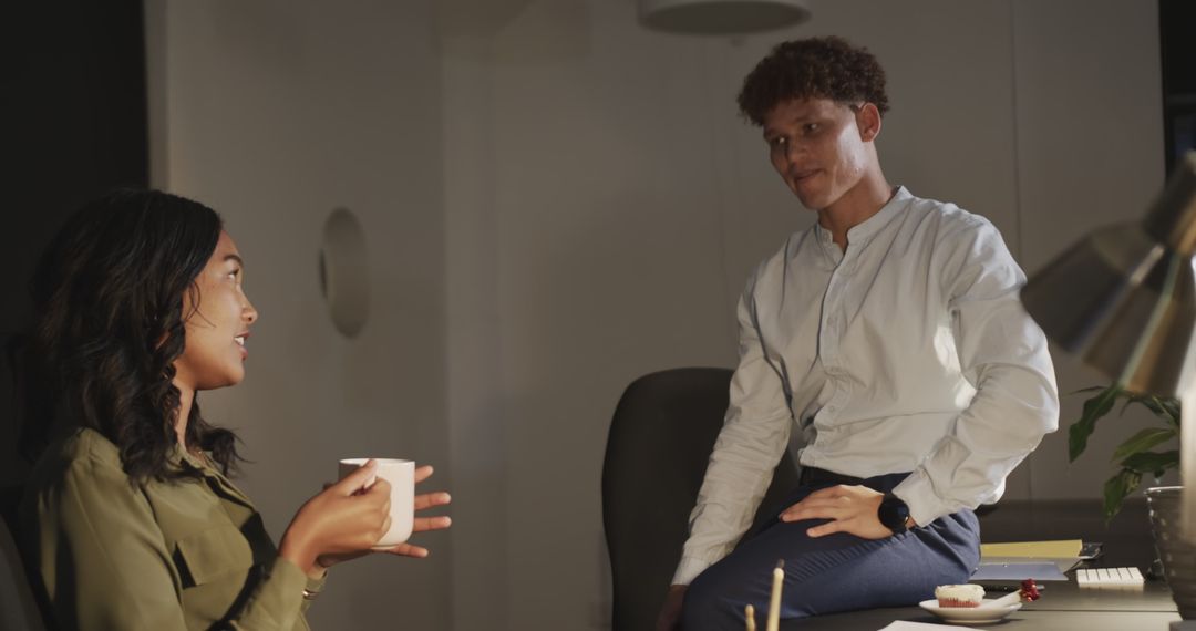 Colleagues Engaging in Late-Night Brainstorming Session