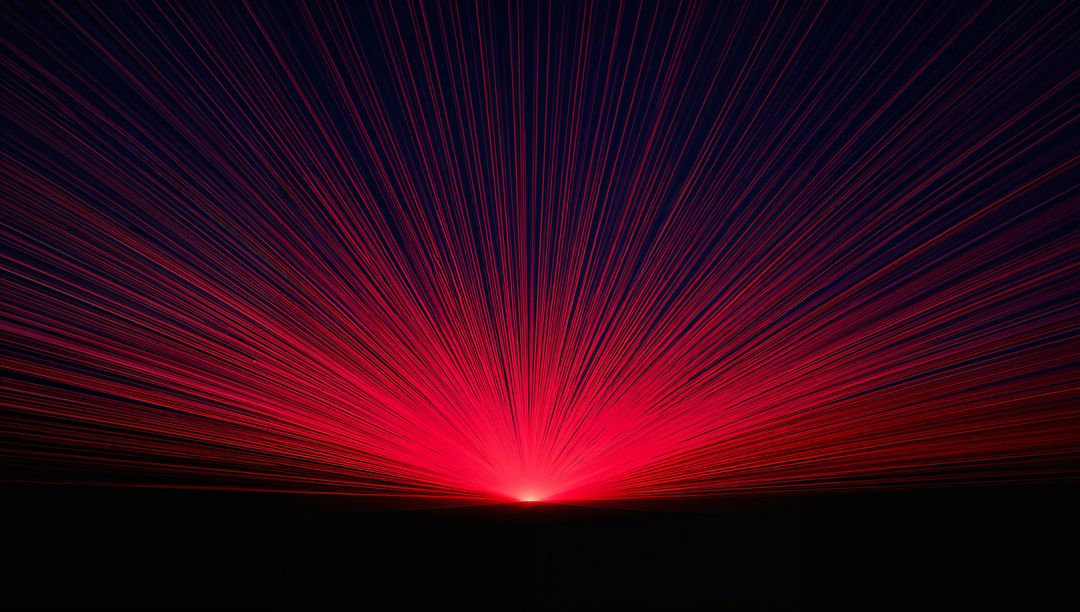 Radiant Magenta Burst Over Dark Horizon Emitting Thousands of Neon Laser Rays, Futuristic Lightscape
