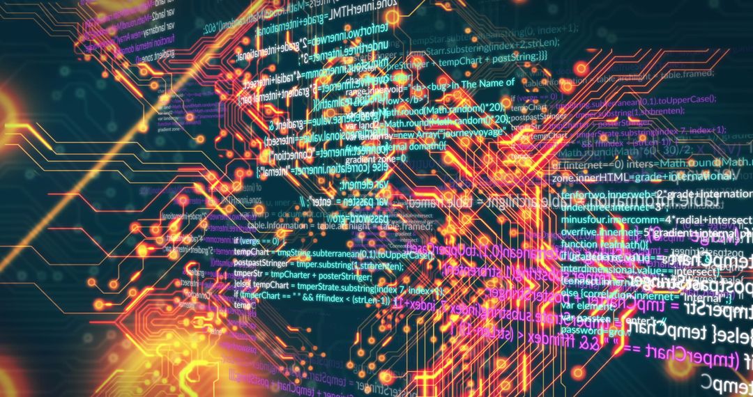 Colorful Data Streams Flowing Through Circuit Board Interface