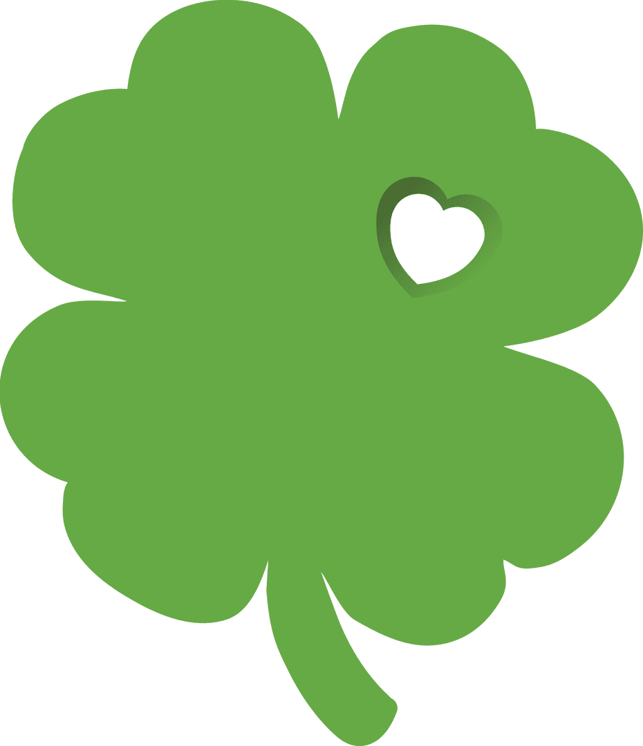 Heart-Accented Four Leaf Clover Transparent Vector Illustration