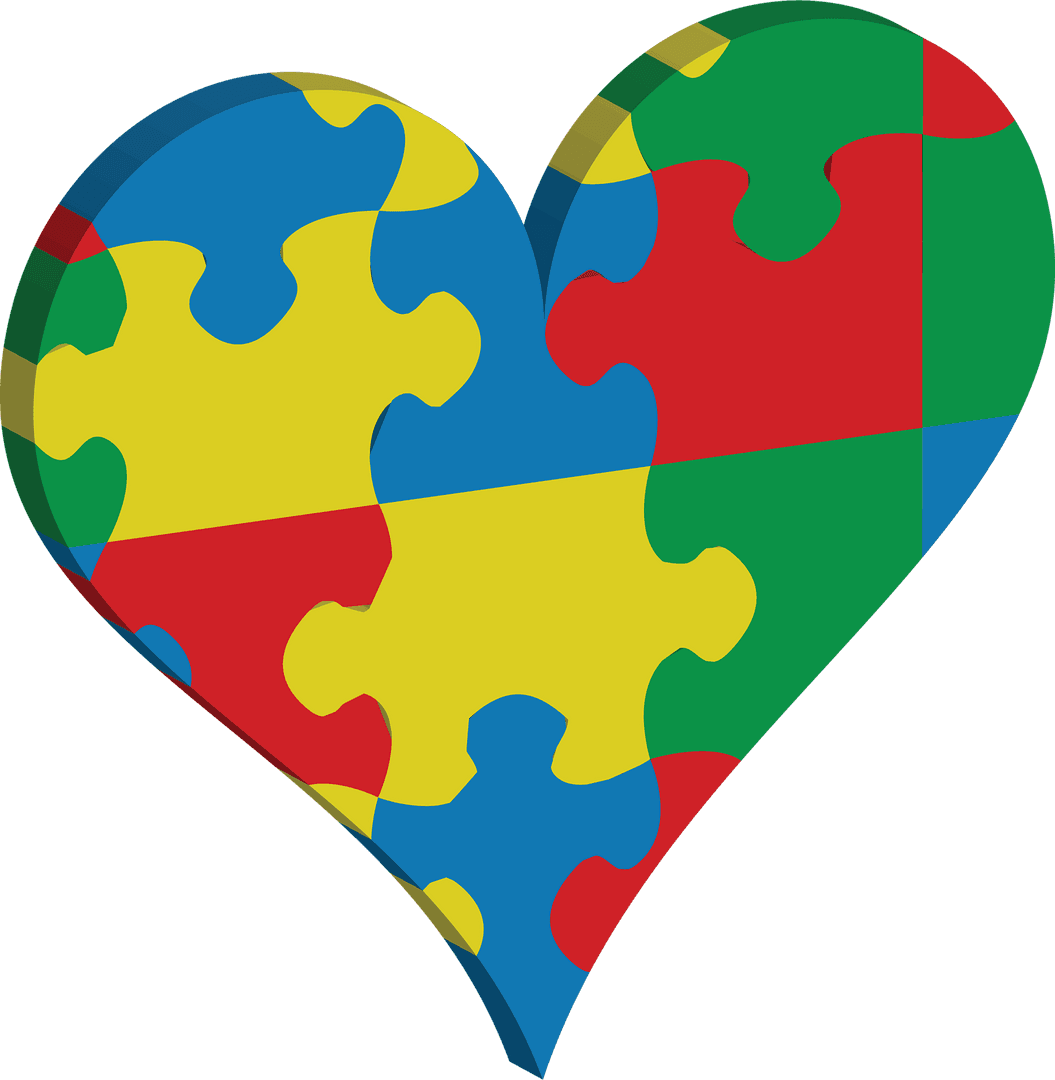 Colorful Heart Shaped Puzzle on Transparent Background for Love Concept