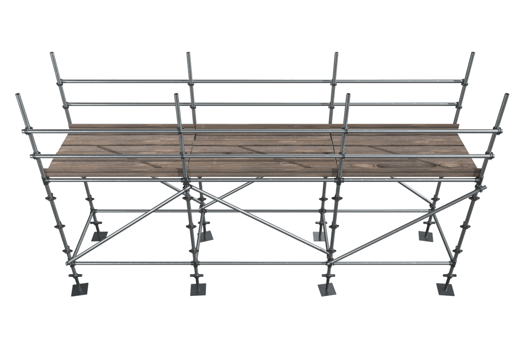 Transparent 3D Scaffold System with Wooden Planks Visually Detailed