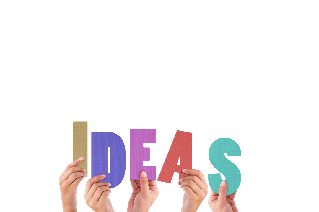 Transparent Hands Holding Colorful 'IDEAS' Letters