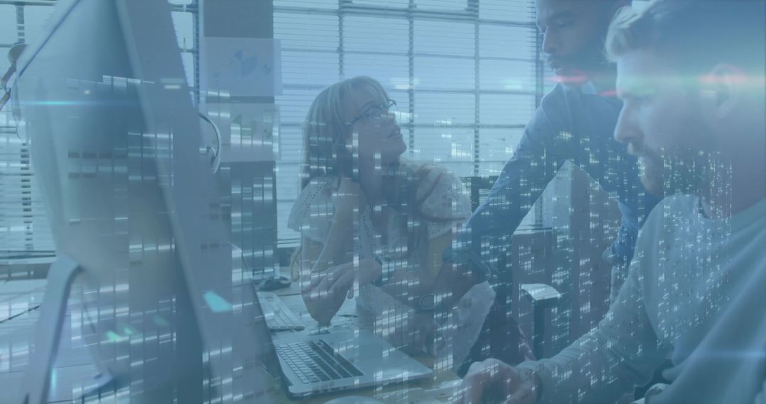 Team Collaboration on Digital Project in Modern Office