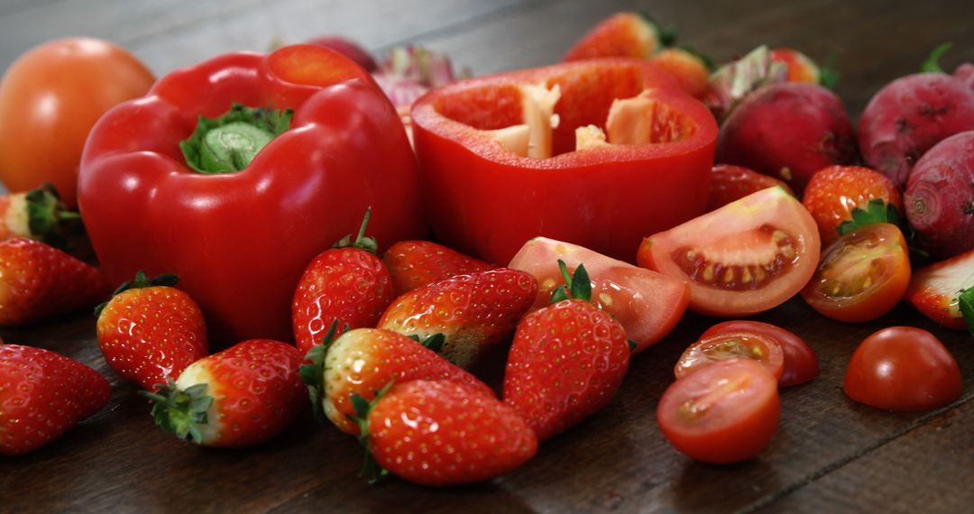 Red Fruits and Vegetables on Wooden Table - Free Images, Stock Photos and Pictures on Pikwizard.com