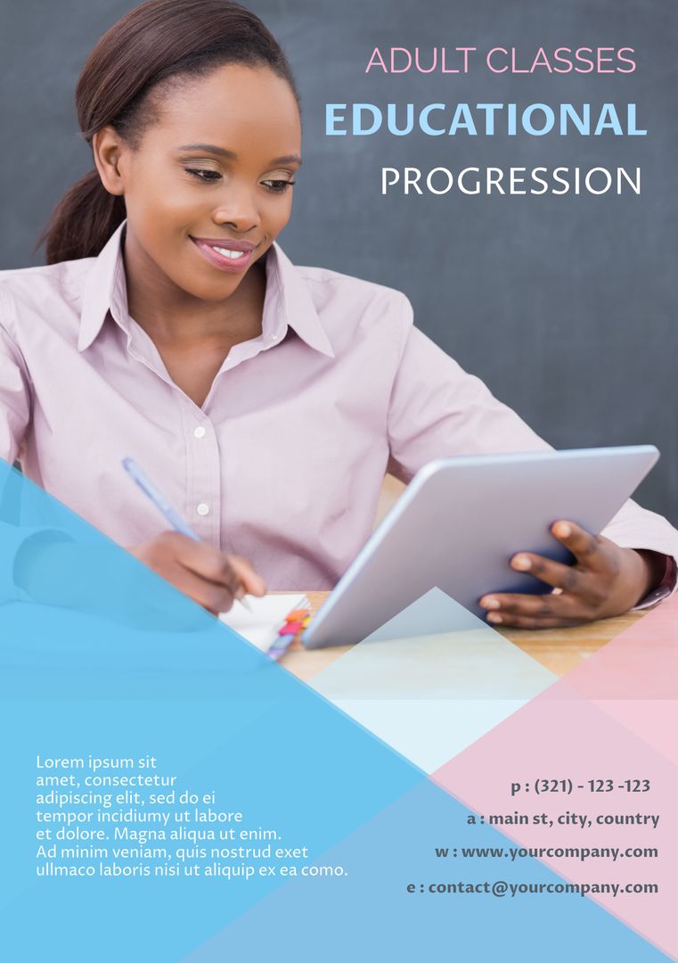 Adult Student Engaged in Learning Using Tablet