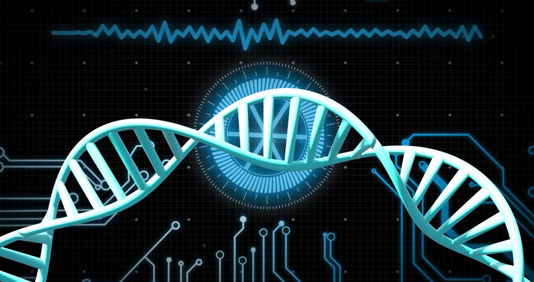 Futuristic Digital DNA Strand with Data Processing Elements