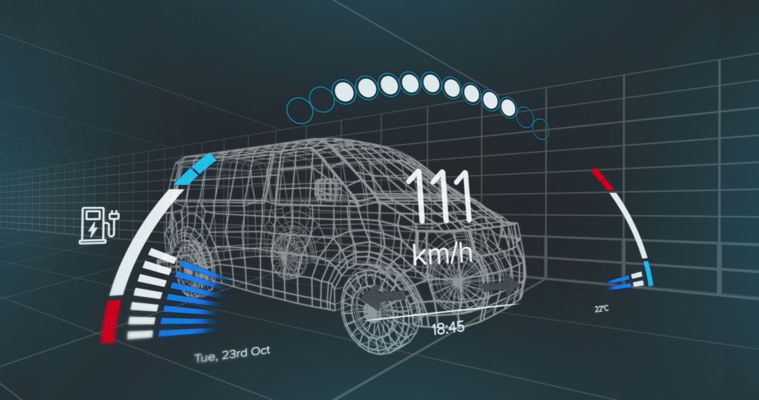Futuristic Digital Dashboard UI with Wireframe Car Illustration