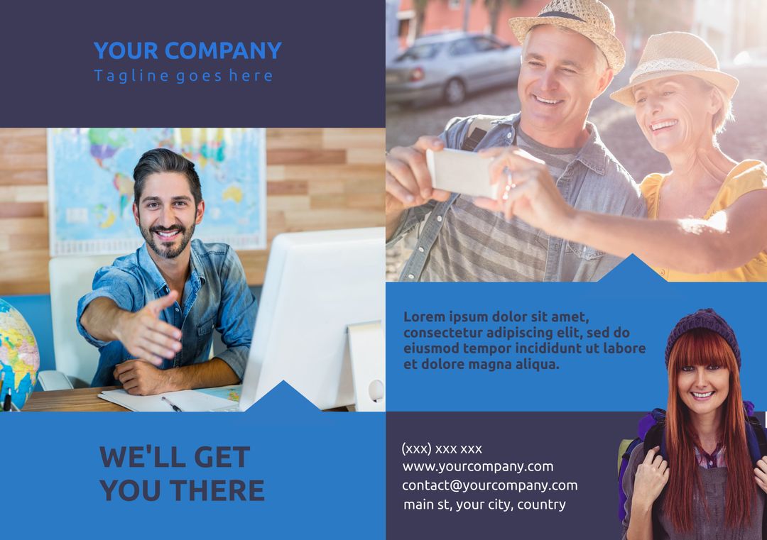 Dynamic Travel Promotion Featuring Happy Tourists and Travel Agent