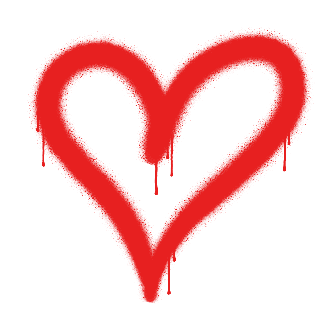 Dripping Red Heart Spray Paint on Transparent Background