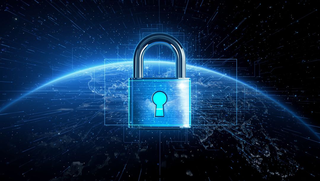 Padlock Floating Above Earth Symbolizing Global Cybersecurity