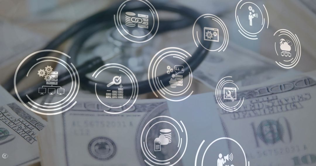 Digital Health Business Icons Interconnected Over Currency