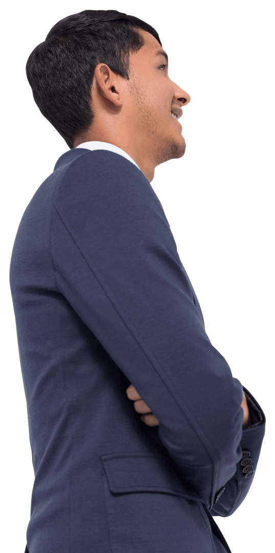 Transparent Smiling Asian Businessman with Crossed Arms