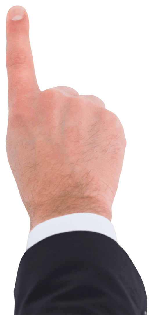 Businessman Hand Pointing Upward on Transparent Background