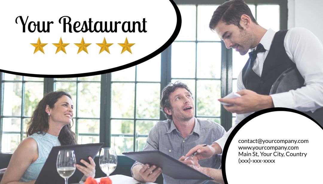 Waiter Attending Couple Inviting Restaurant Experience