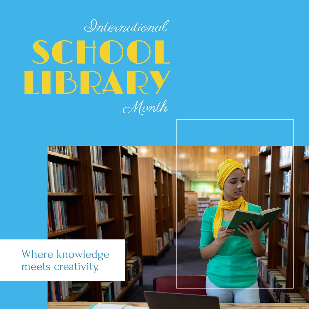 International School Library Month Celebration with Biracial Woman Reading
