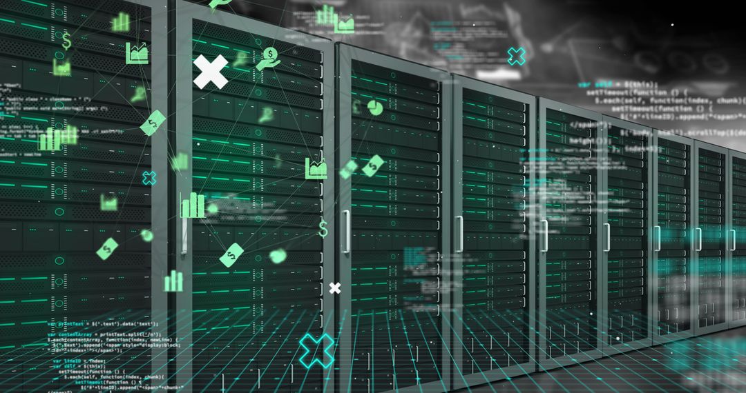 Digital Interface with Servers and Data Processing Icons
