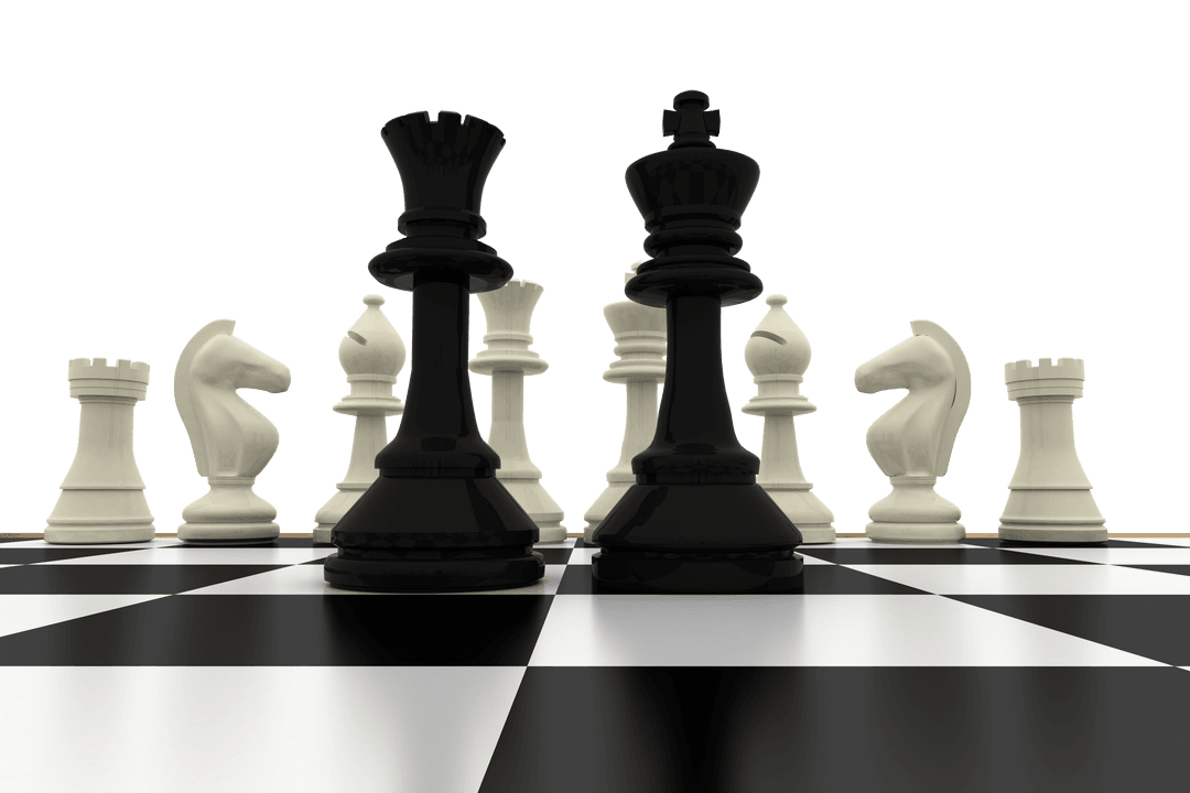 Transparent Chess Pieces on Checkered Board Setup