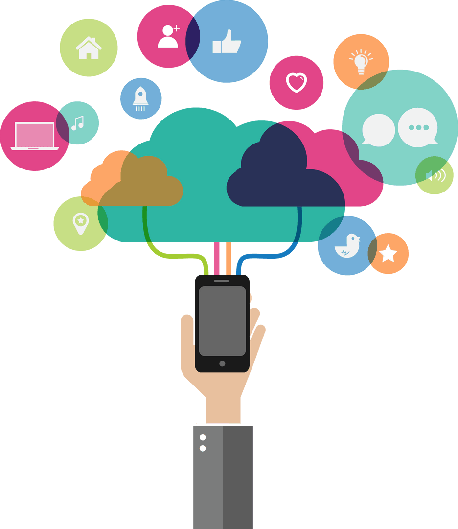 Smartphone with Cloud and Symbol Connections on Transparent Background