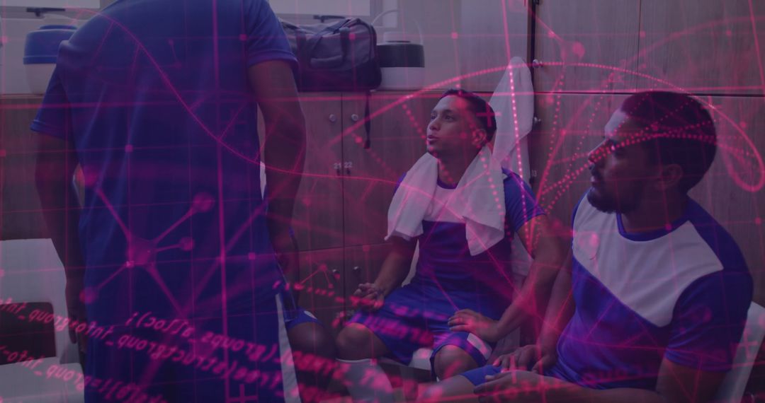 Soccer Players Resting in Locker Room with Team Bonding