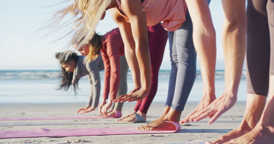 Group Yoga Class on Beach at Sunrise - Free Images, Stock Photos and Pictures on Pikwizard.com