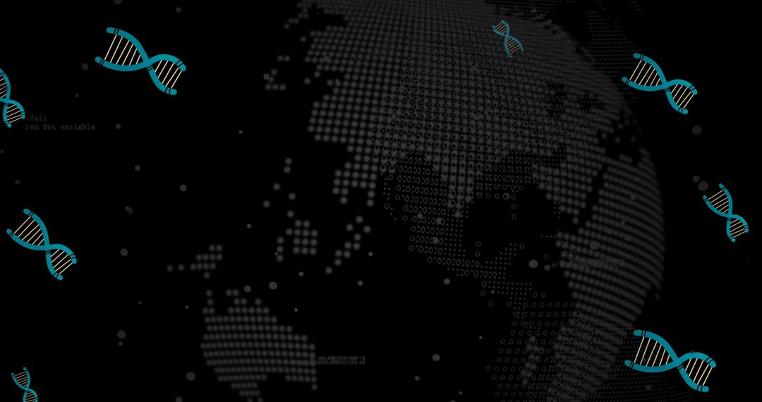 Digital DNA Strands Cascading Over Earth Map