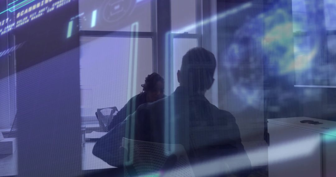 Futuristic Office Collaboration with Digital Interface