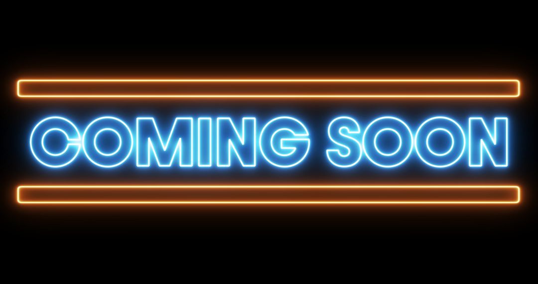 Glowing Neon Coming Soon Sign with Flickering Blue Text