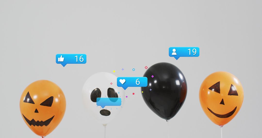 Halloween Balloons Floating with Social Media Notifications Minimalist Party Concept