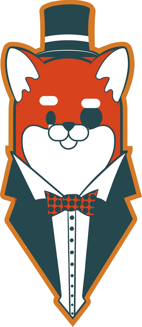 Stylish Fox in Top Hat and Suit on Transparent Background