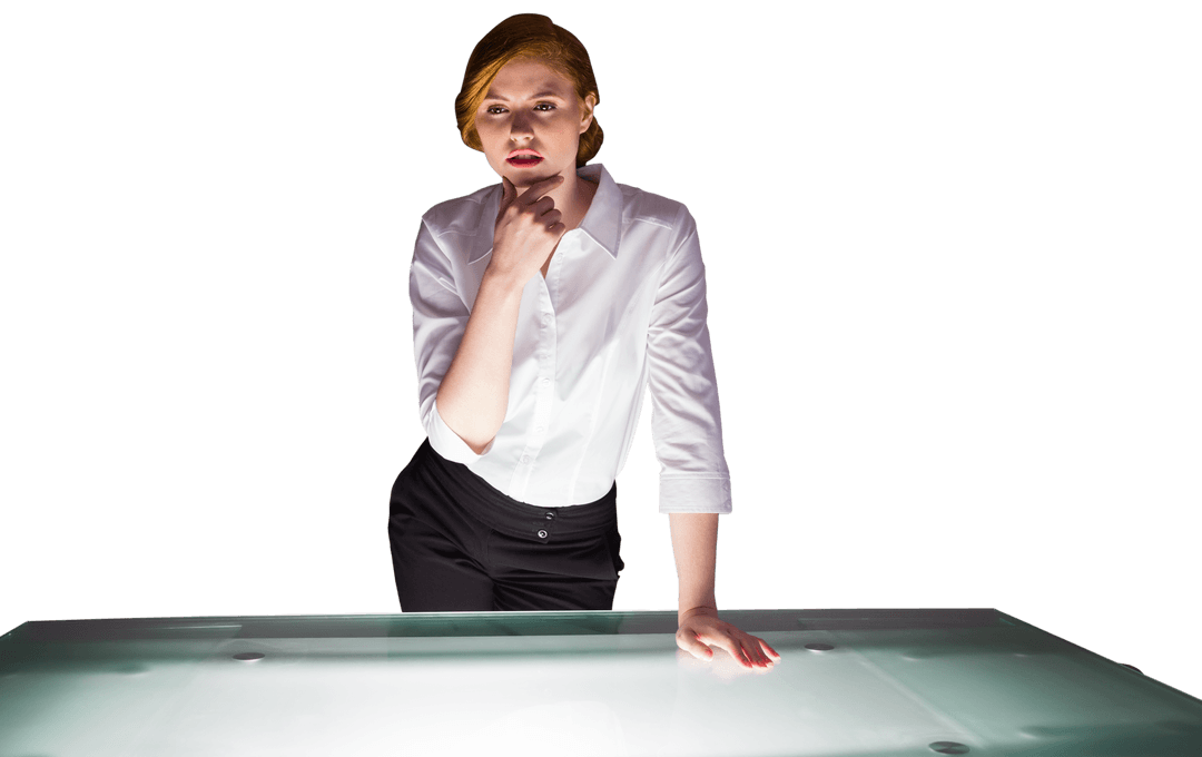 Thoughtful Businesswoman Considering Business Strategy on Transparent Background