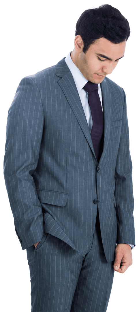Caucasian Businessman Contemplating in Classic Suit on Transparent Background