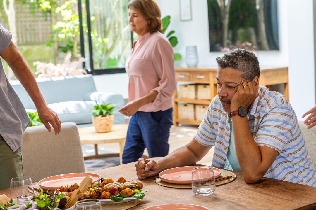 Diverse Family Gathering at Home with Rustic Dining Space