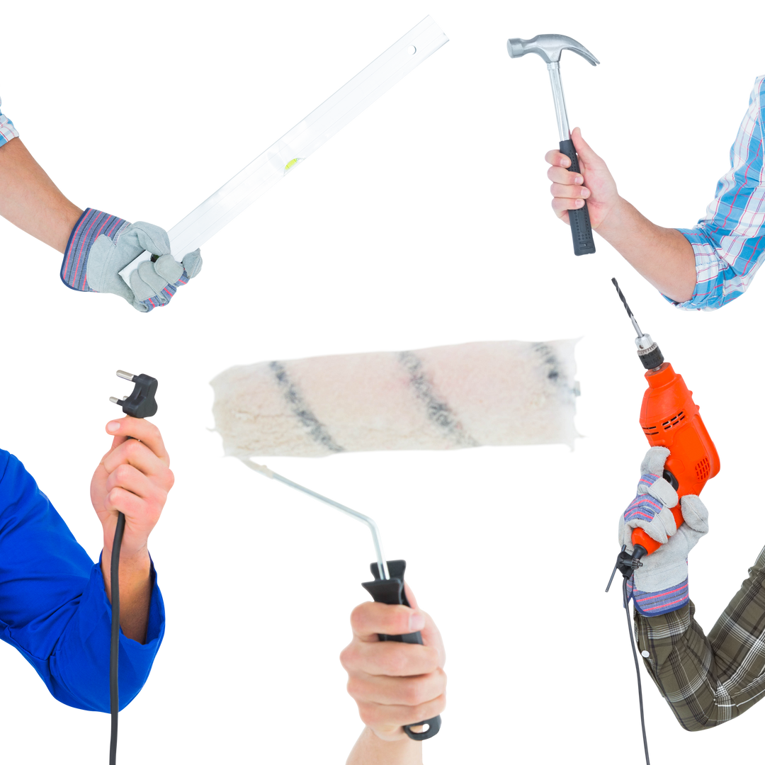 Hands holding Various Tools isolated on Transparent Background - Download Free Stock Images Pikwizard.com