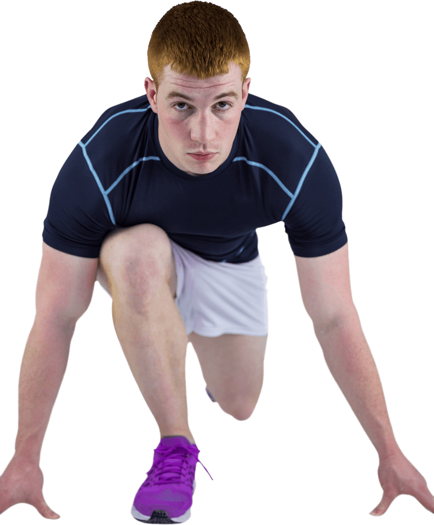 Transparent Athlete in Starting Position Ready to Sprint