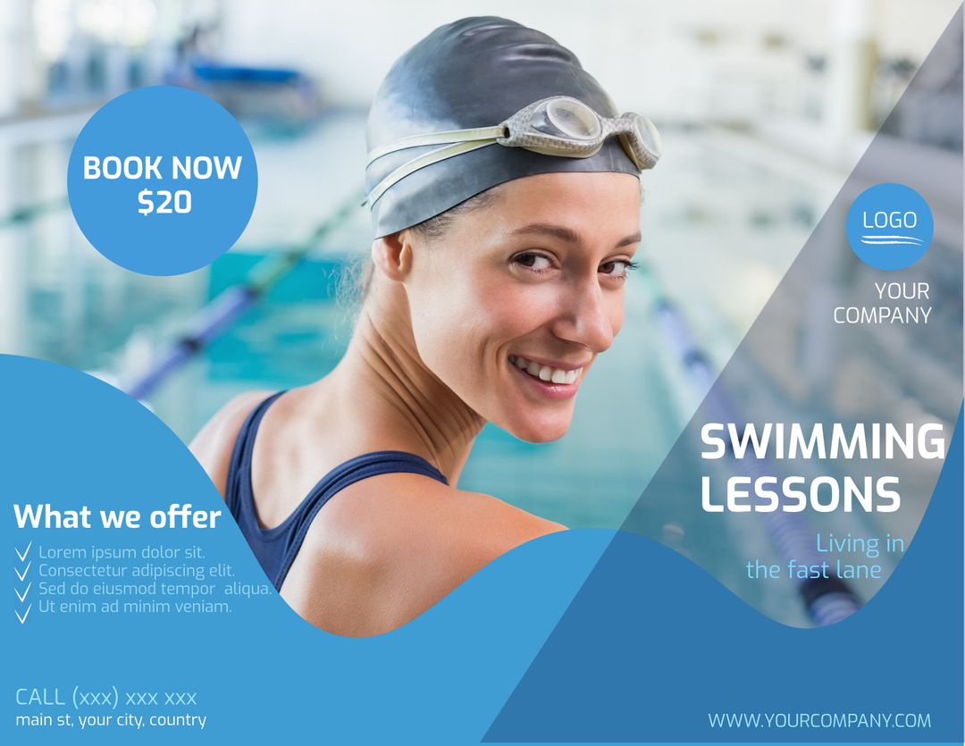 Swimming Lessons Advertisement with Female Swimmer in Pool - Download Free Stock Templates Pikwizard.com