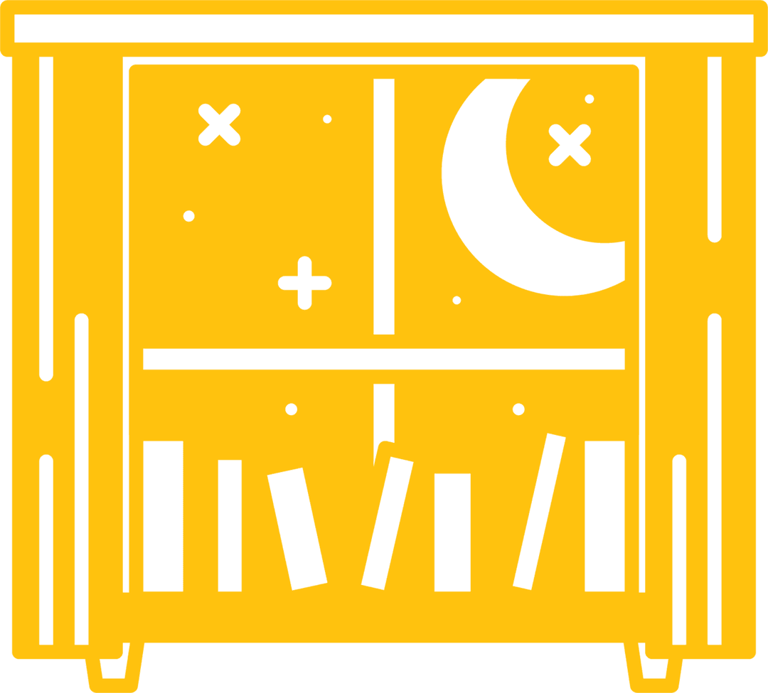 Transparent Yellow Window Illustration With Moon and Books
