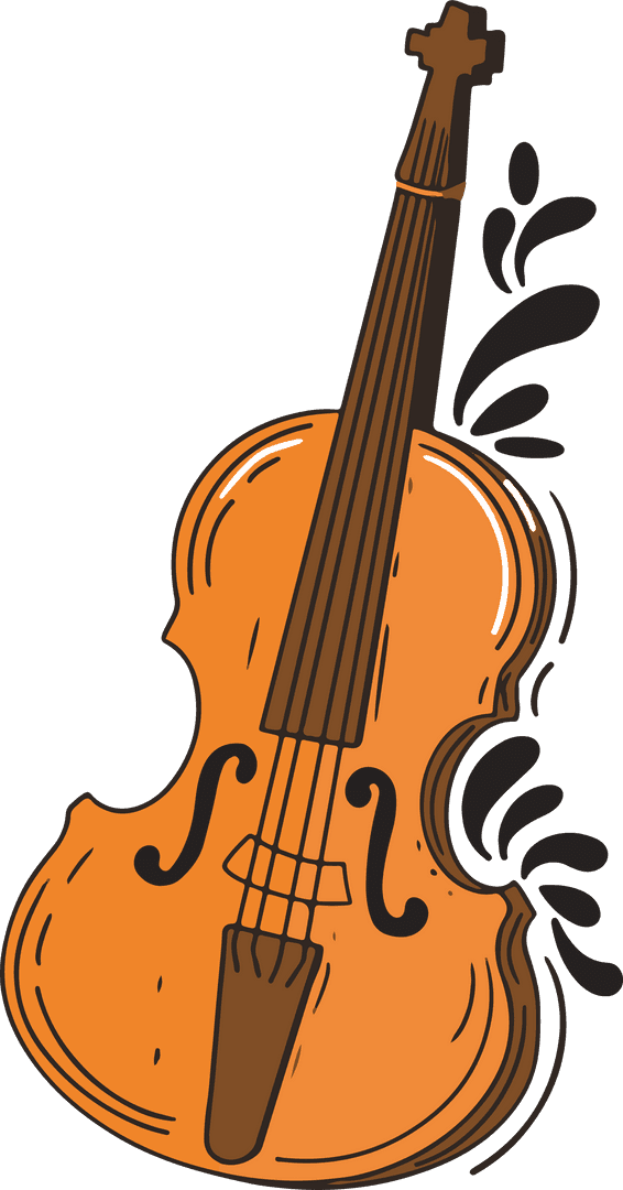 Stylized Cello Illustration Floating on Transparent Background