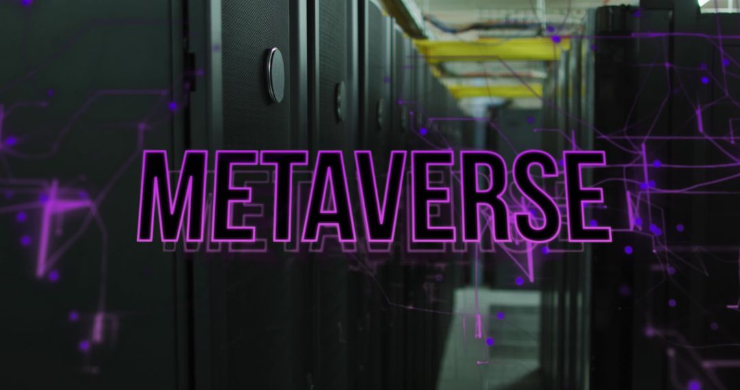 Neon Metaverse Banner in Computer Server Room