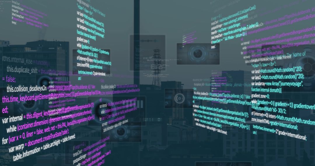 Digital Data Processing Technology Over Urban Cityscape