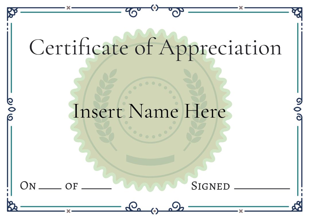 Blank Certificate of Appreciation Template with Decorative Border - Download Free Stock Templates Pikwizard.com