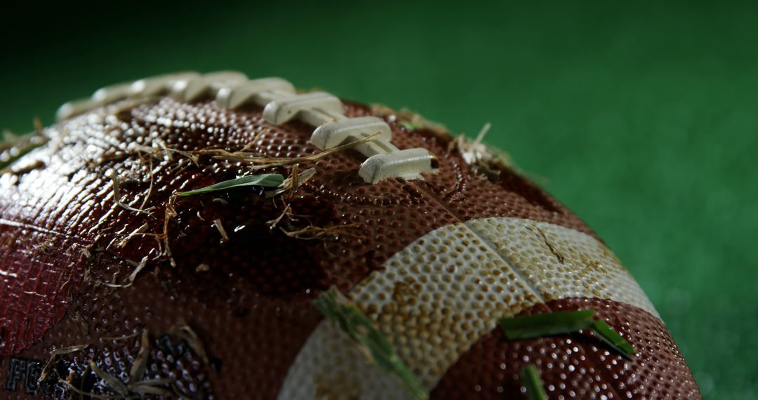 Close-Up of Dirty American Football with Turf Grass - Free Images, Stock Photos and Pictures on Pikwizard.com