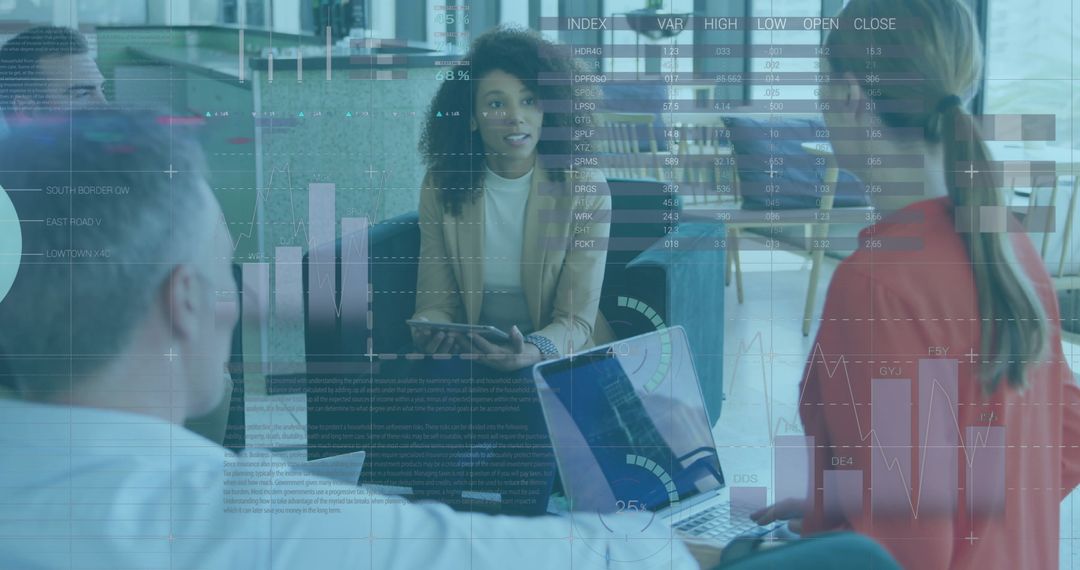 Diverse Team Discussing Financial Data Visualization in Office