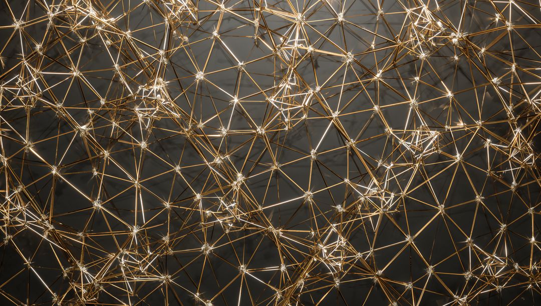 Glowing Gold Lattice Network with Illuminated Nodes and Geometric Metal Connections