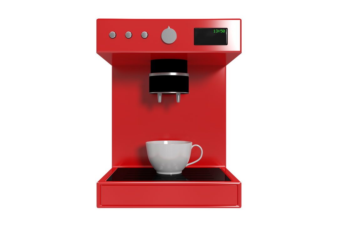 Modern Red Coffee Machine with Cup on Transparent Background for Easy Customization - Download Free Stock Images Pikwizard.com