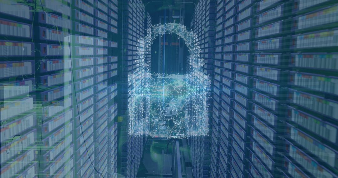 Digital Lock Symbolizing Cybersecurity in Data Center Environment