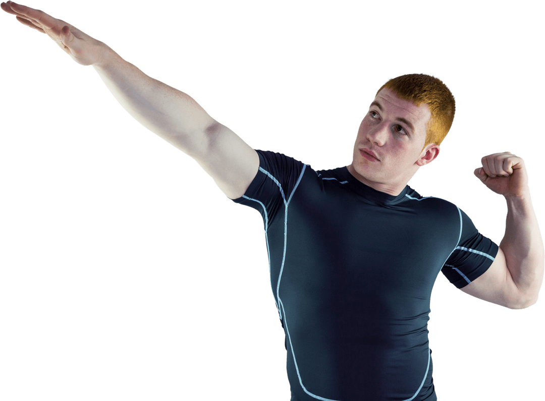 Athletic Rugby Player Pointing Upward, Transparent Background
