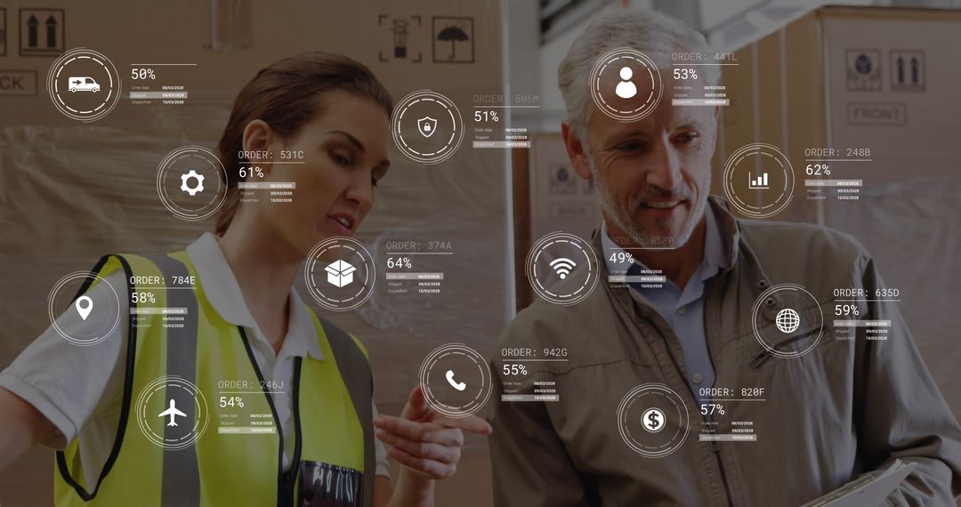 Supervisors Collaborating with Technologie in Modern Warehouse