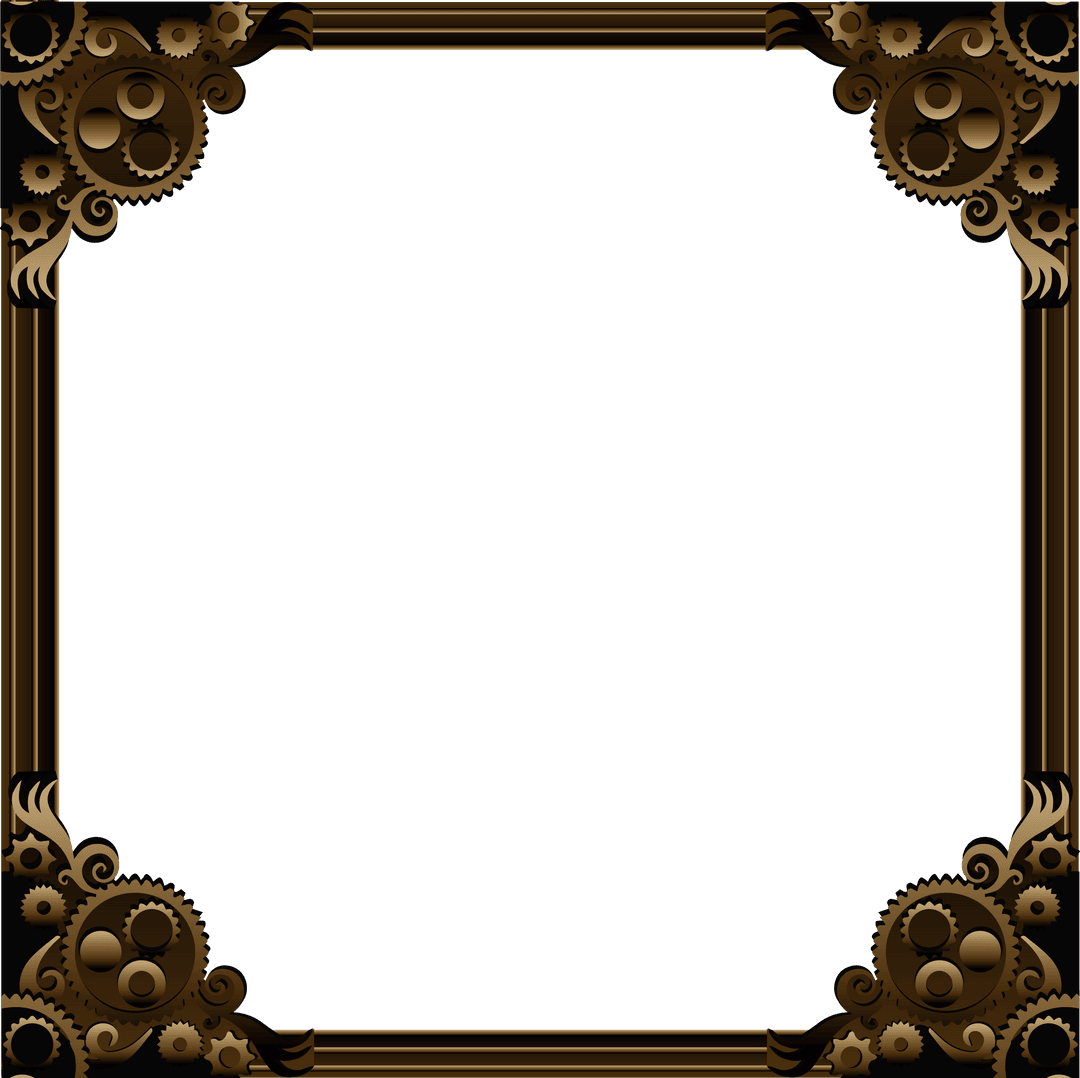 Retro Steampunk Frame with Gears on Transparent Background