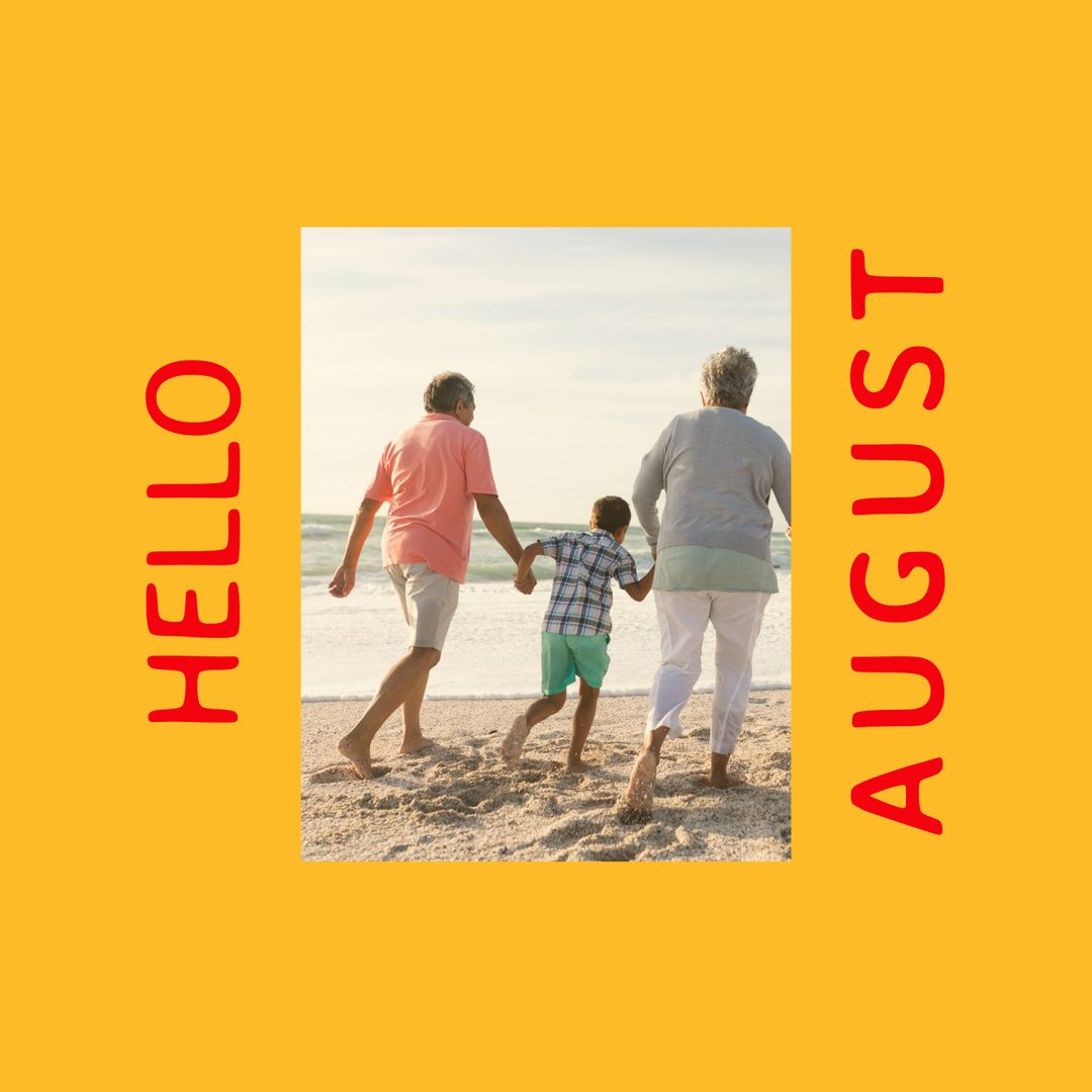 Joyful Senior Couple and Grandchild Enjoy Summer Beach